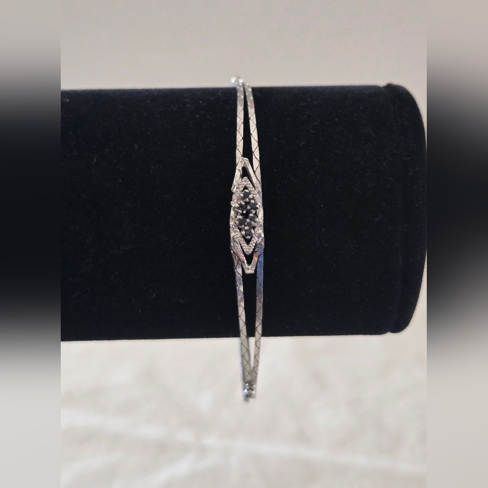 Vintage Sterling Silver Blue Sapphire Herringbone Bracelet